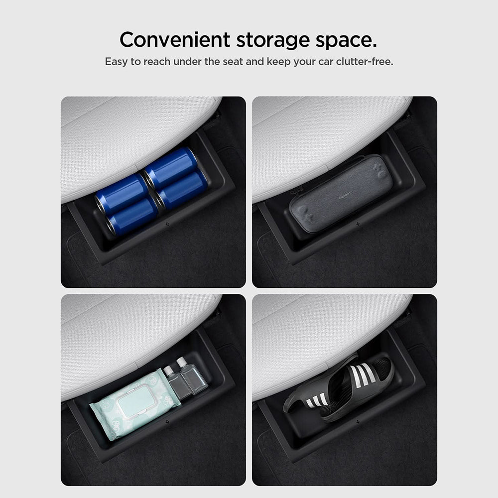 Organizador de Auto Spigen TO222J con montaje bajo el asiento para Tesla Y Juniper, Set de 2 piezas