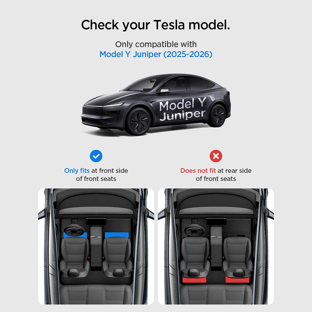 Organizador de Auto Spigen TO222J con montaje bajo el asiento para Tesla Y Juniper, Set de 2 piezas