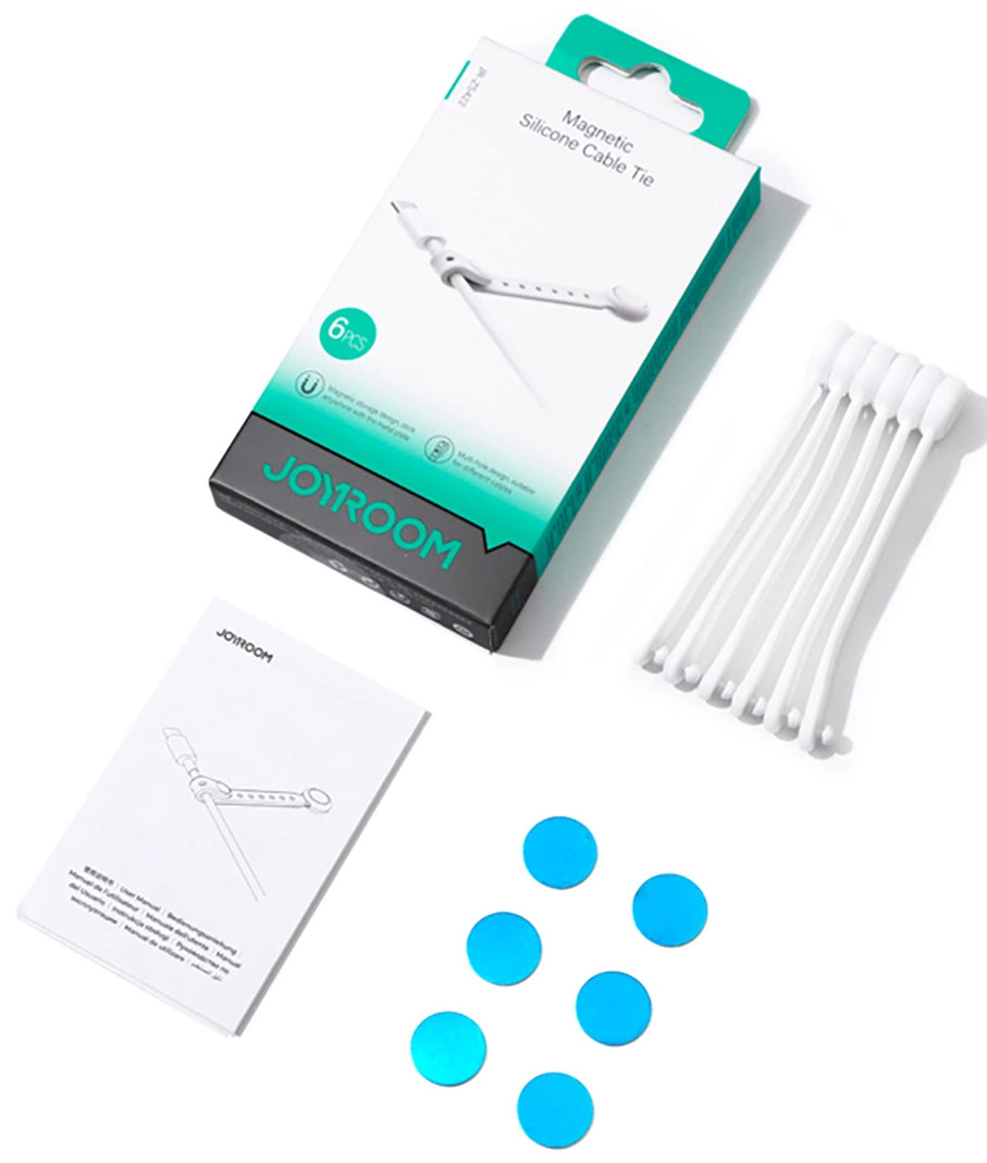 Organizador de Cables Joyroom JR-ZS422, Magnético, Set de 6 Piezas, Blanco