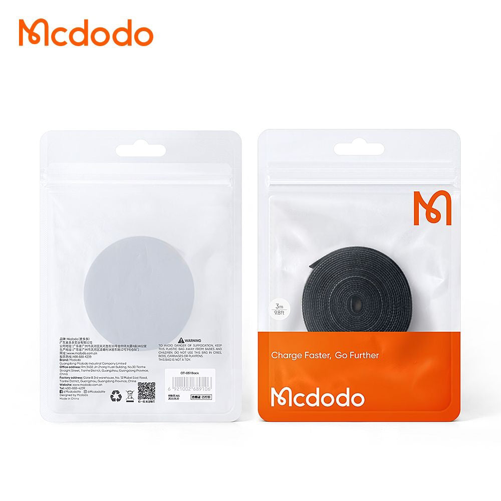Organizador de Cables McDodo VS-0961 Belt, Velcro, 3m, Negro