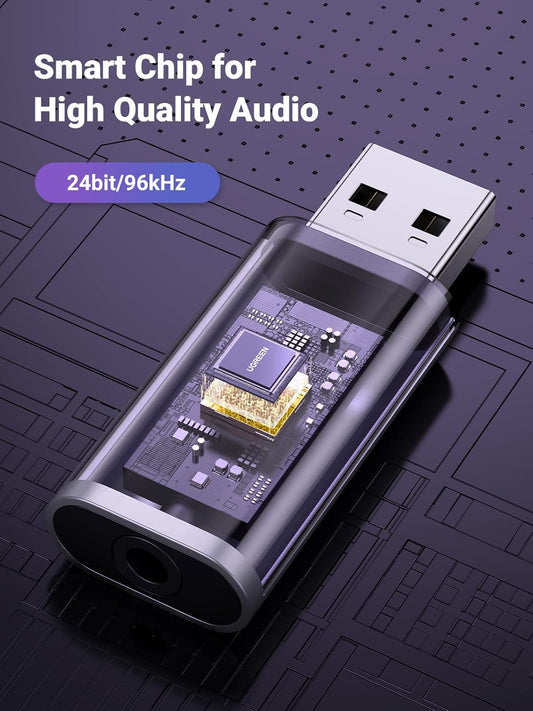 Tarjeta de sonido USB UGREEN CM383, 1 x Jack 3.5mm, Gris