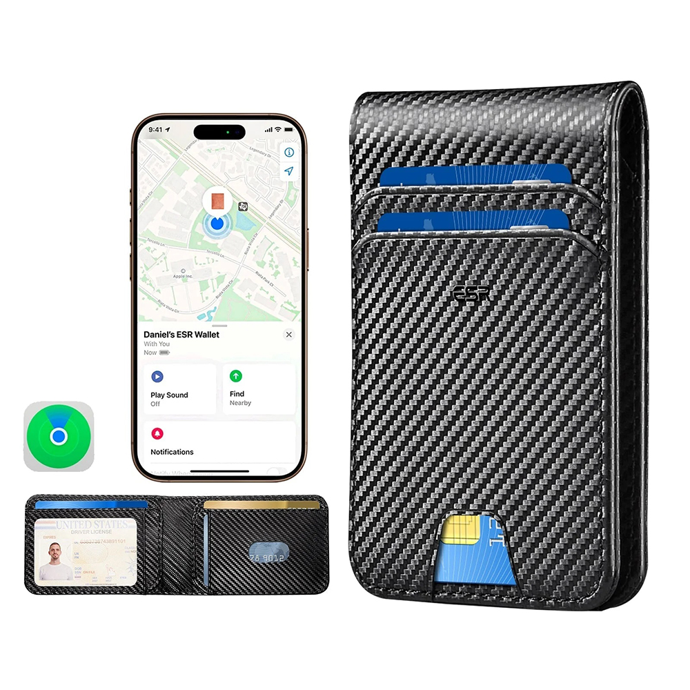 Cartera ESR Classic Geo Carbon con función Find My y Protección RFID, Negra, Reacondicionada
