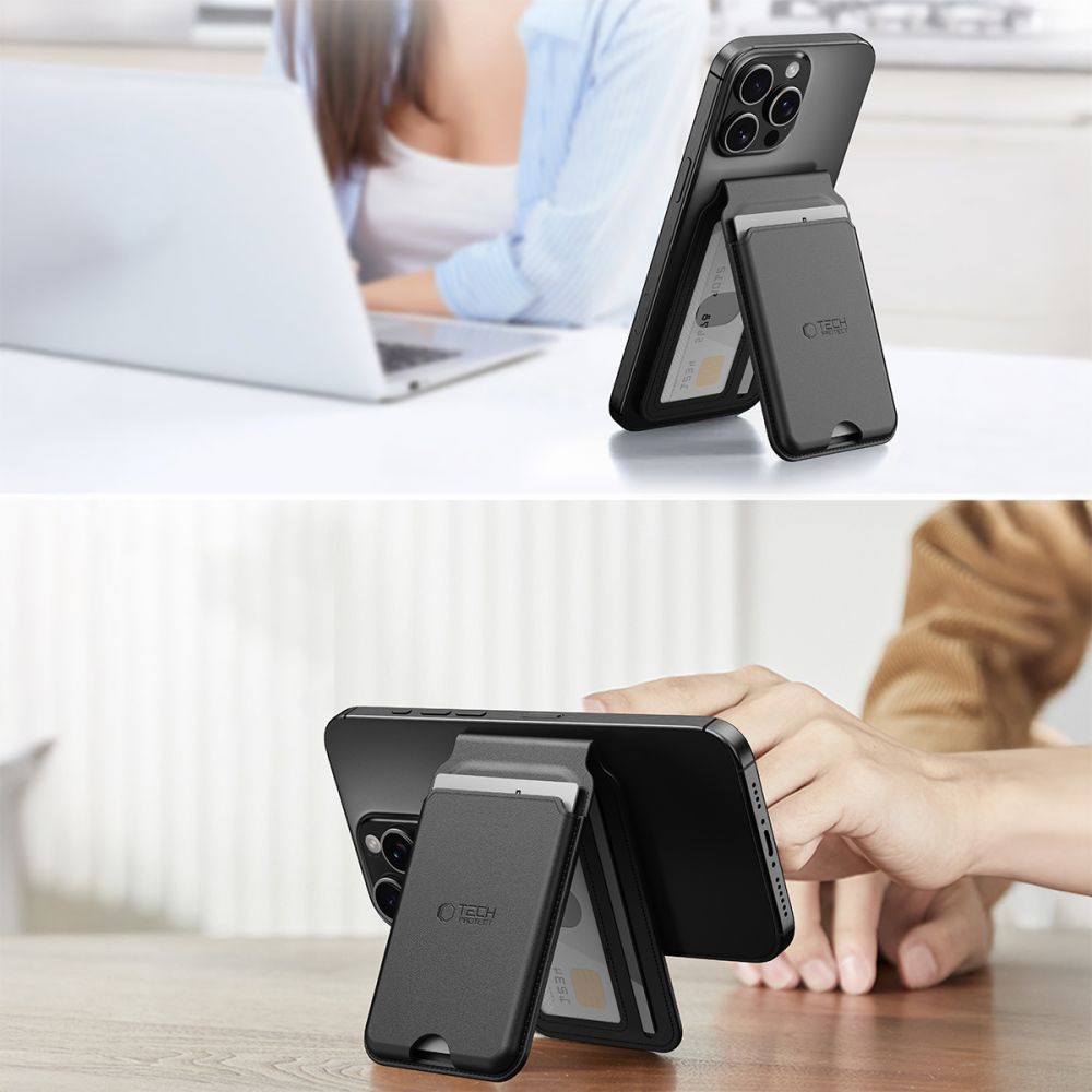 Cartera MagSafe, Tech-Protect, Magwallet Stand, Negro