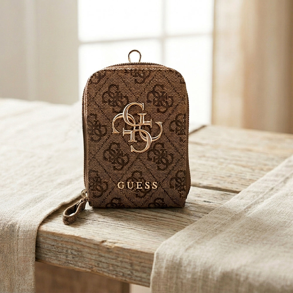 Cartera y Cordón para Teléfono Guess 4G Metal Logo, Marrón