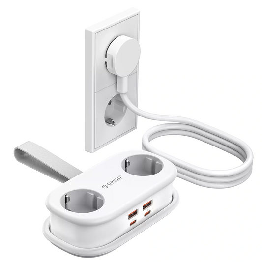 Extensión Orico AP3, 2 x Schuko - 2 x USB-A - 2 x USB-C, Blanco