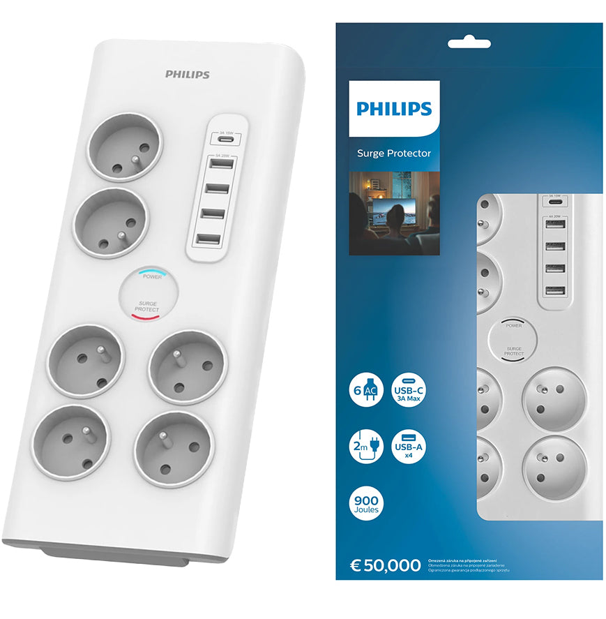 Cargador de red Philips, 4 x USB-A - 1 x USB-C - 6 x Schuko, blanco PHIL-SPN7060WA/60