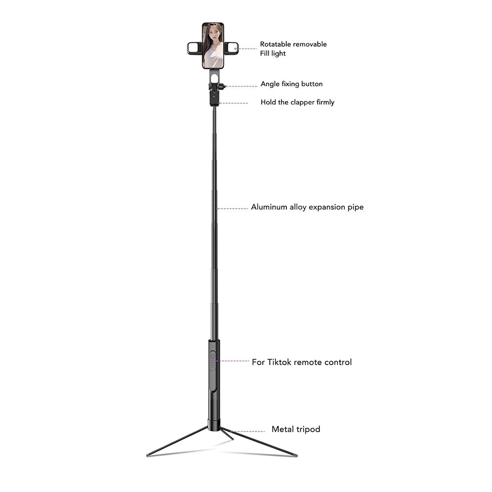 Selfie Stick Bluetooth Techsuit K30S, Universal, Negro