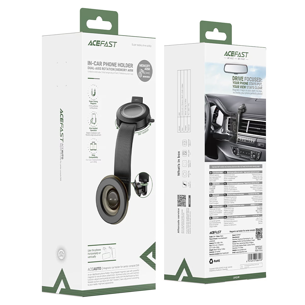 Acefast D69 Magnetic Car Mount, 4.7inch - 6.9inch, Black