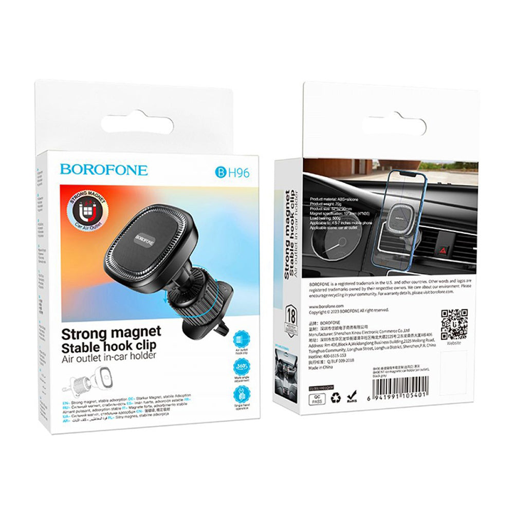 Soporte Auto Magnético Borofone BH96 Ice, Universal, Negro Gris