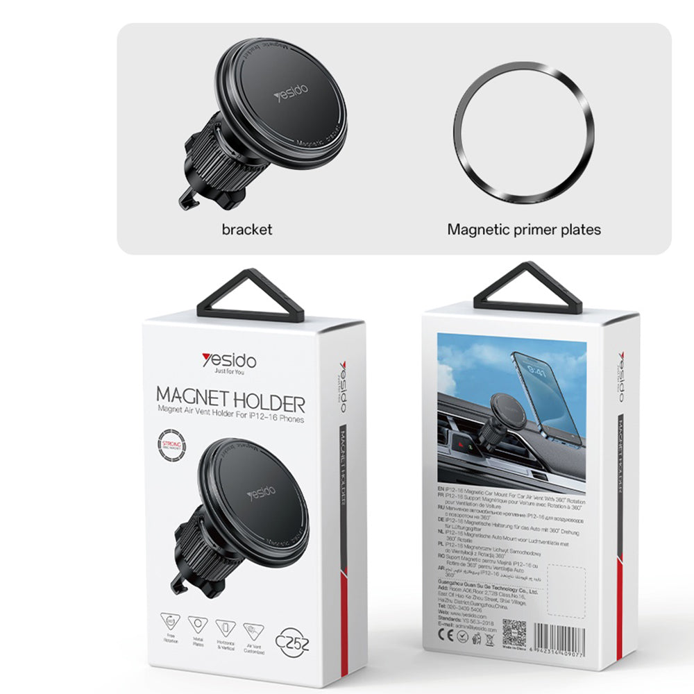 Soporte Magnético para Auto Yesido C252, Universal, Negro