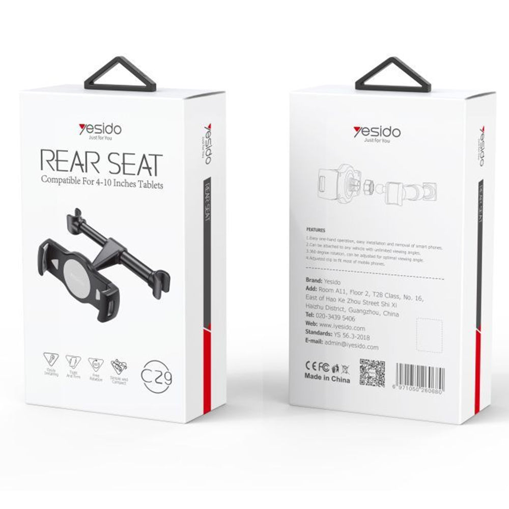 Soporte para Auto Reposacabezas Yesido C29 para Teléfono / Tableta, 4 pulgadas - 10 pulgadas, Negro