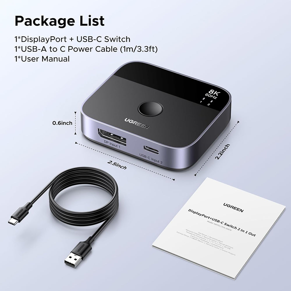 Switch Video DisplayPort / USB-C UGREEN 65878, Negro