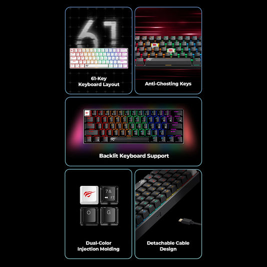 Teclado Gaming HAVIT KB903L, RGB, 1.8m, Blanco
