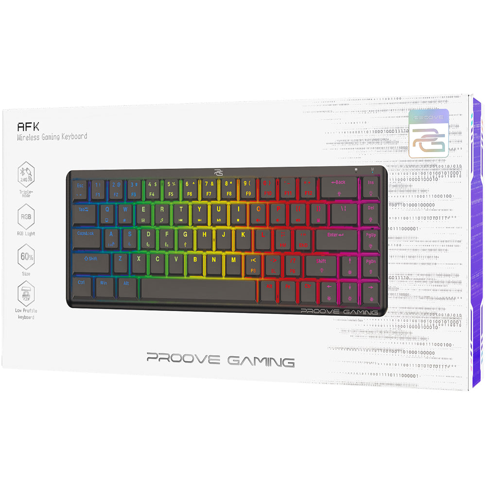 Teclado Gaming Inalámbrico Proove AFK, RGB, BT / Wi-Fi / Cableado, 1.5m, Negro WKAFKEN22001
