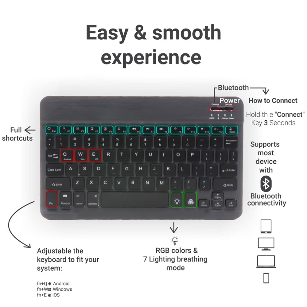 Teclado inalámbrico Techsuit WK1, RGB, Negro