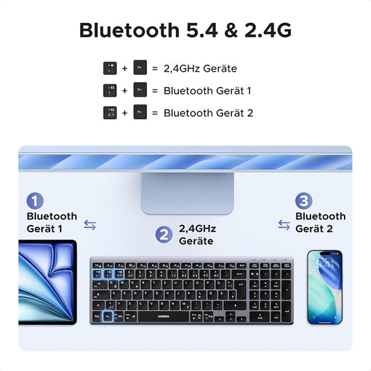 Teclado inalámbrico UGREEN K552 (75163), BT / Wi-Fi, Negro
