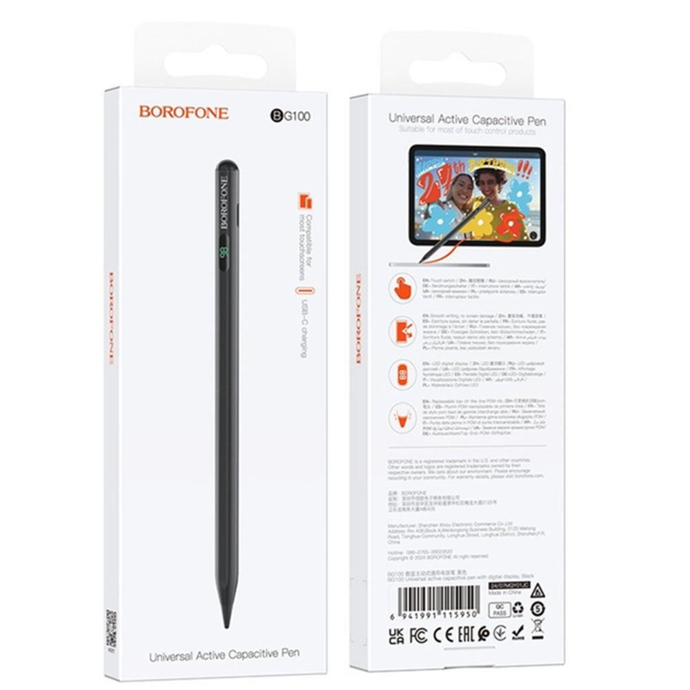 Bolígrafo táctil Borofone BG100, Versión Active, Negro