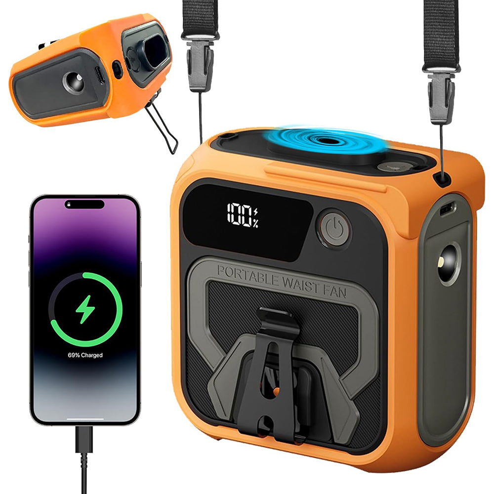 Ventilador Portátil Techsuit Z13 con batería externa 10000mAh, Naranja