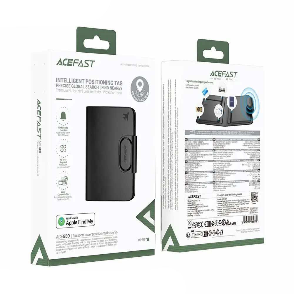 Acefast SmartTag Passport S6 para Series iOS, Negro