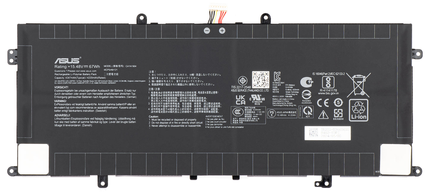 Batería Asus UX393J BATT / COS POLY / C41N1904, 4347mAh, Service Pack 0B200-03660600 