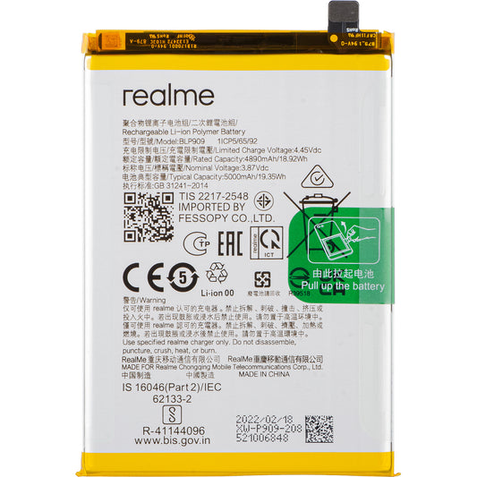 Batería Realme 9 5G, BLP909, Service Pack 4909848 