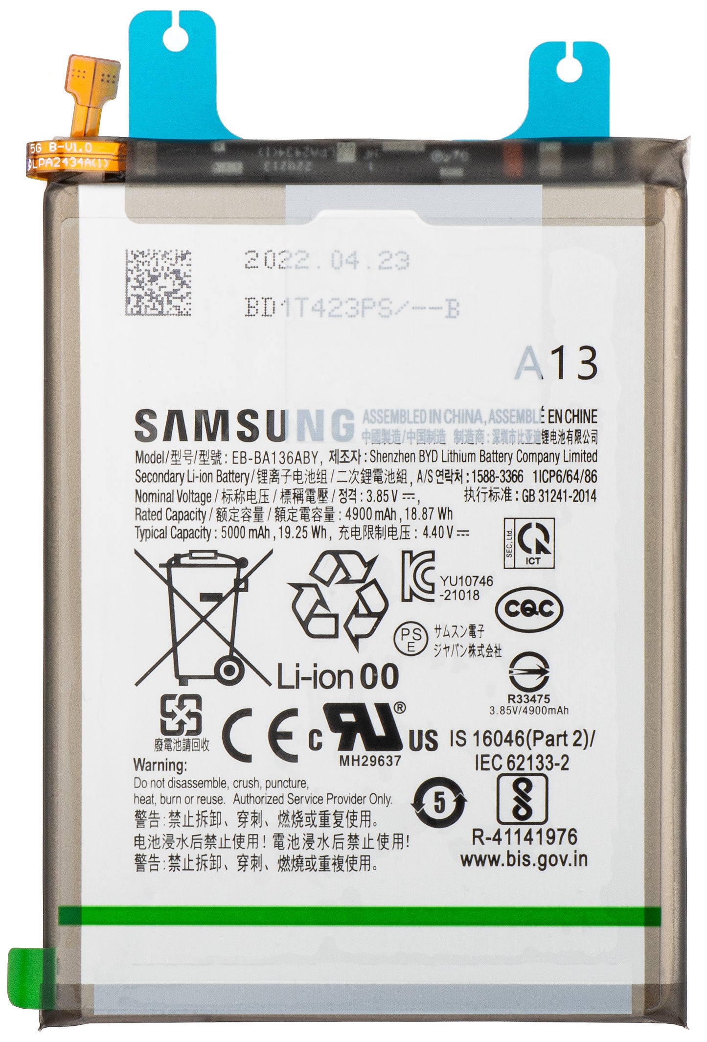 Batería Samsung Galaxy A13 5G A136, EB-BA136ABY, Service Pack GH82-27431A 