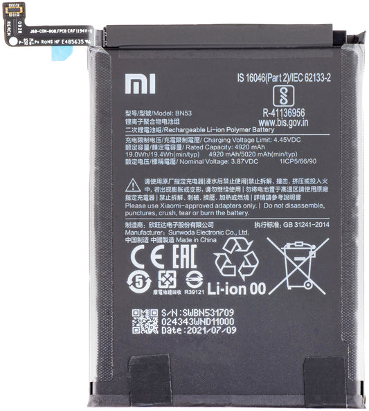 Batería Xiaomi Redmi Note 10 Pro / Note 9 Pro, BN53, Service Pack 46020000155Z