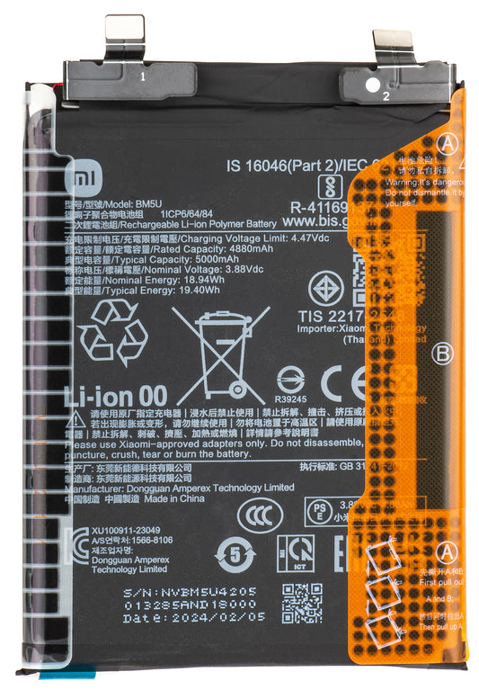 Batería Xiaomi Redmi Note 13 Pro 5G, BM5V, Service Pack 133010200010118B 