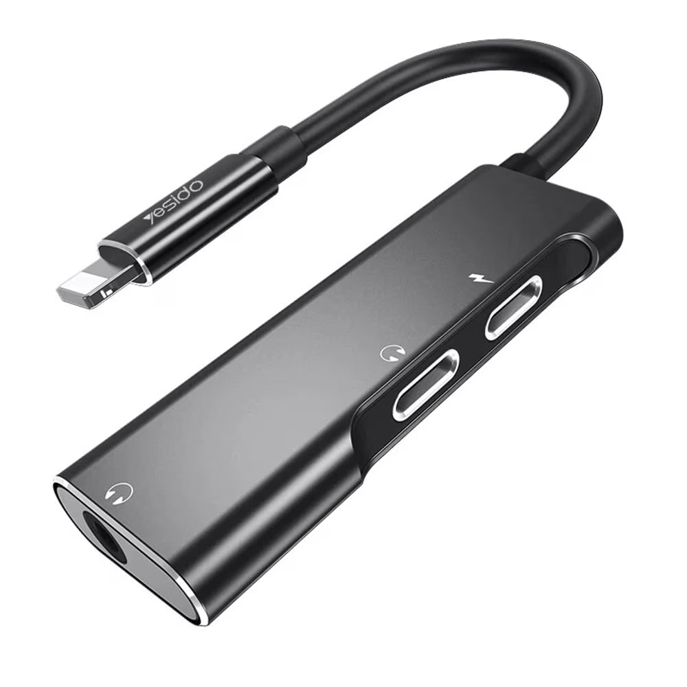 Adaptador de audio Lightning - Lightning / 3,5 mm Yesido YAU-13, Negro 