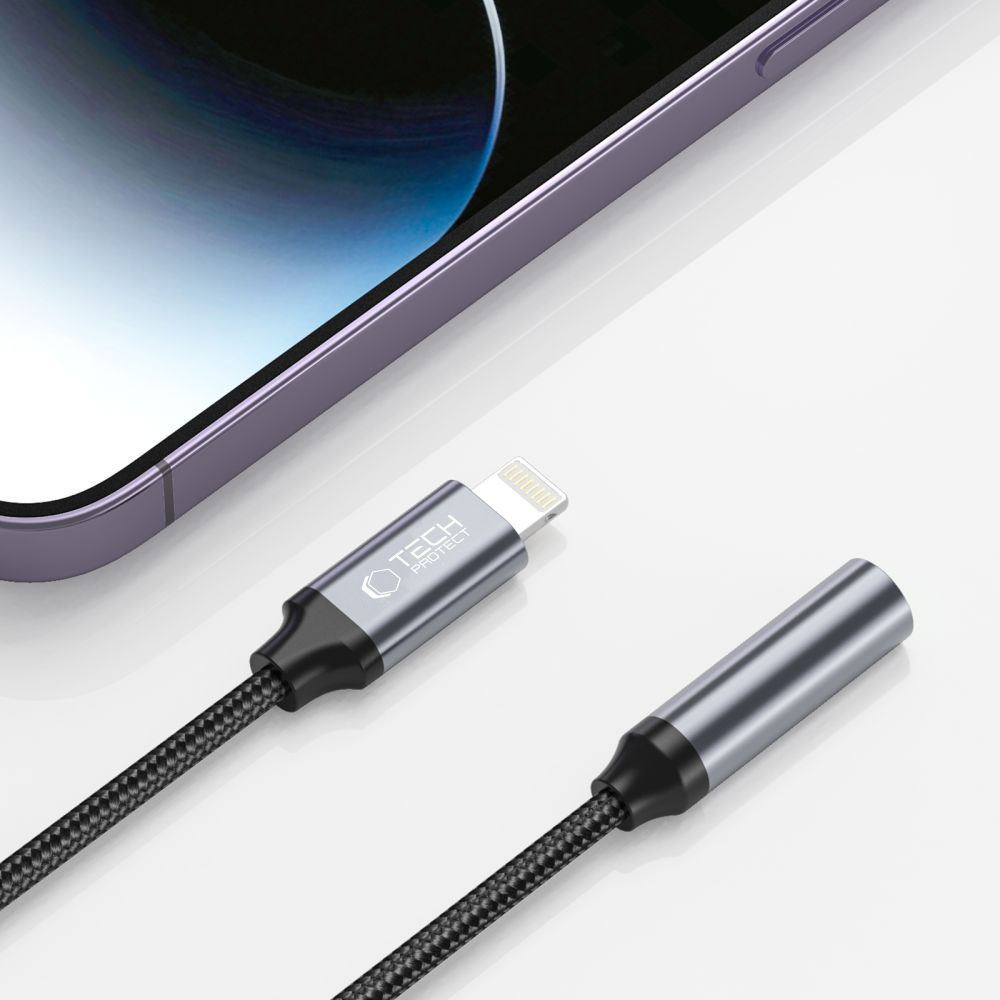 Adaptador de Audio Lightning - 3.5mm Tech-Protect Ultraboost, Negro