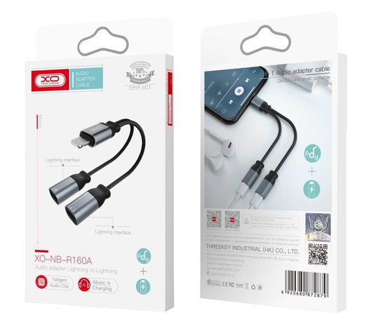 Adaptador de Audio Lightning - 2 x Lightning XO Design NB-R160A, Gris