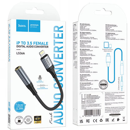 Adaptador de Audio Lightning - 3.5mm HOCO LS36A, Gris