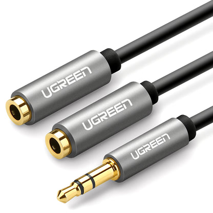 Adaptador Audio Splitter 3.5mm - 2 x 3.5mm UGREEN AV123 2in1, 0.2m, Gris