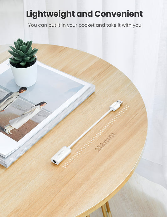 Adaptador de Audio UGREEN US206, USB-A - 3.5mm, Blanco