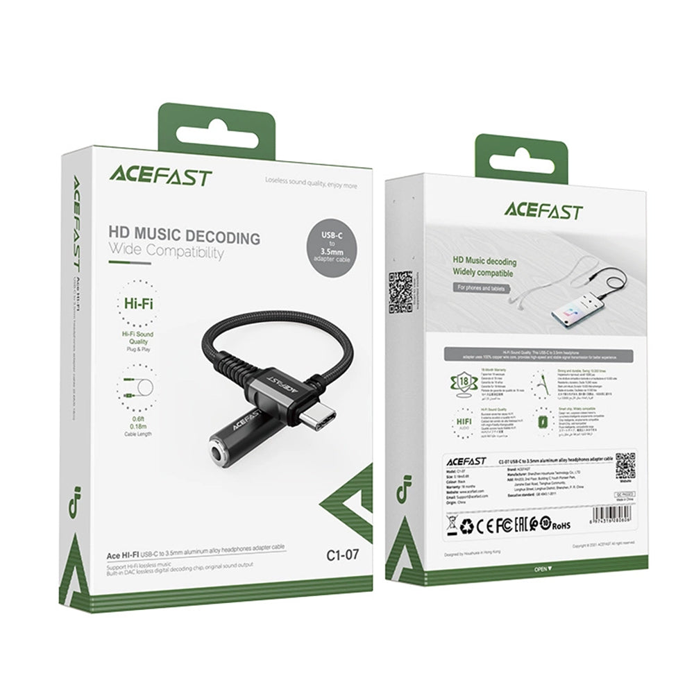 Adaptador de Audio USB-C - 3.5mm Acefast C1-07, Negro