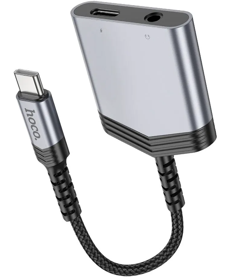 USB-C to USB-C / 3.5mm HOCO LS39 Audio Adapter, Black