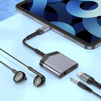 USB-C to USB-C / 3.5mm HOCO LS39 Audio Adapter, Black