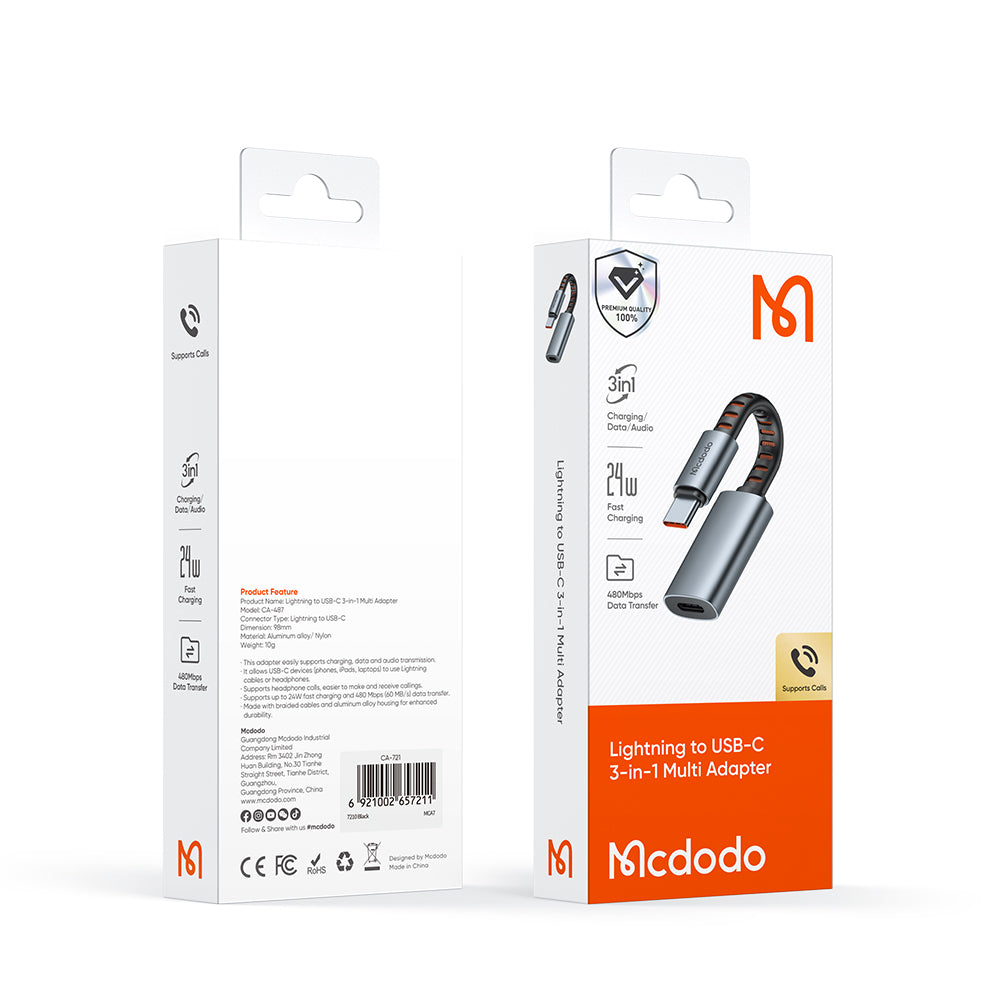 Adaptador de Audio USB-C - Lightning McDodo CA-4870, Gris