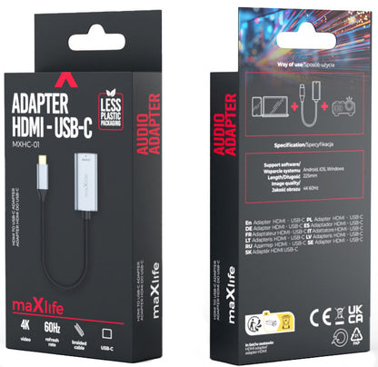 Adaptador de Audio y Video USB-C - HDMI MaXlife MXHC-01, Gris