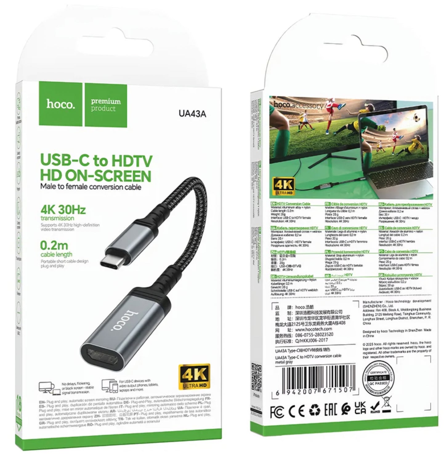 Adaptador de Audio y Video USB-C - HDMI HOCO UA43A, Gris