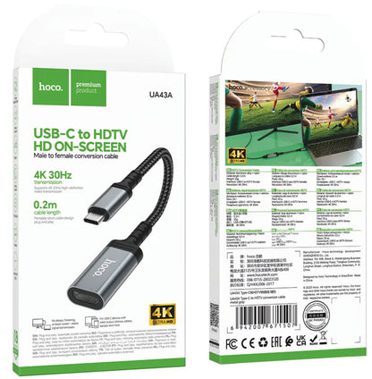 Adaptador de Audio y Video USB-C - HDMI HOCO UA43A, Gris
