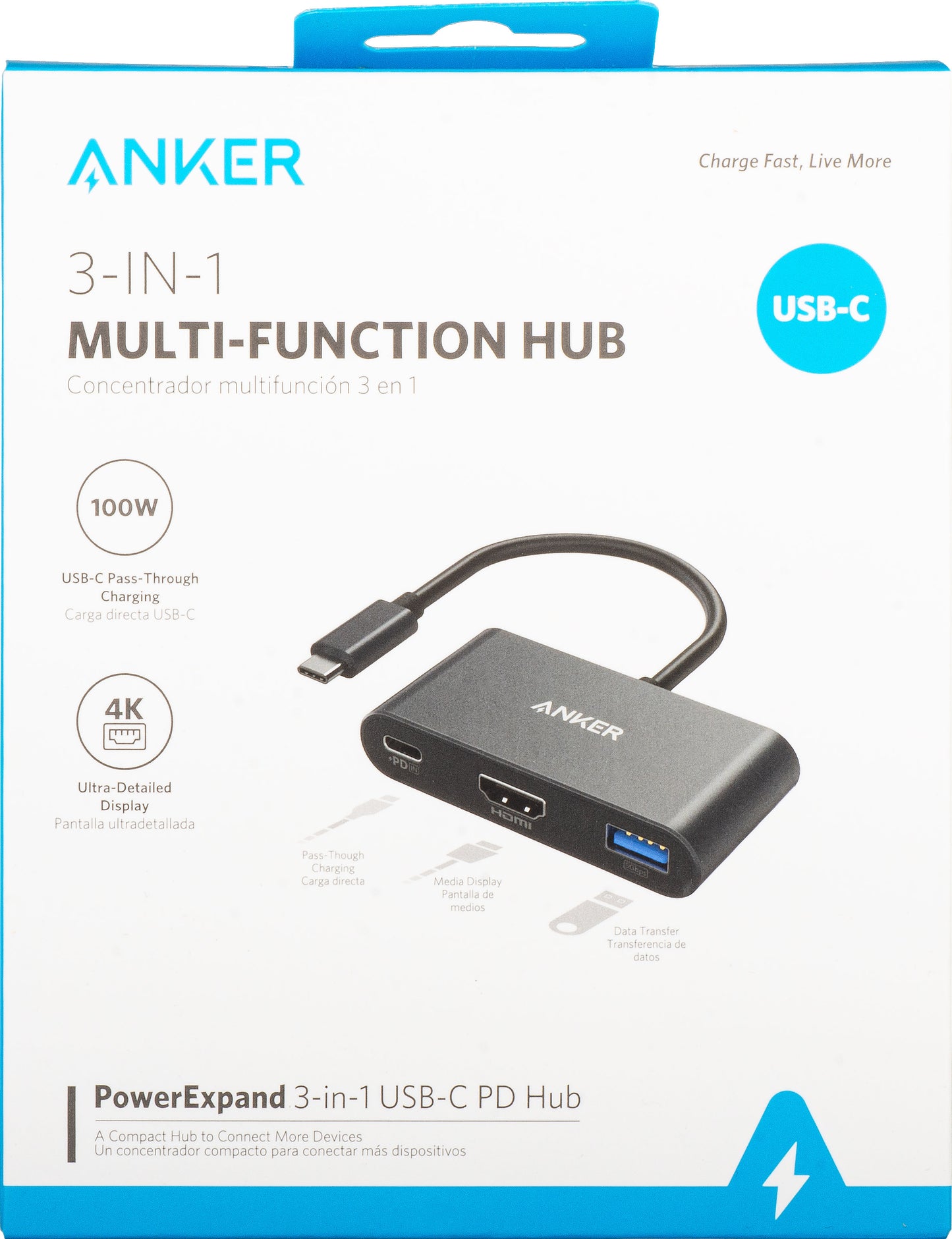 Adaptador de Audio y Video USB-C - USB-C / HDMI / USB-A Anker PowerExpand, Negro A8339HA1