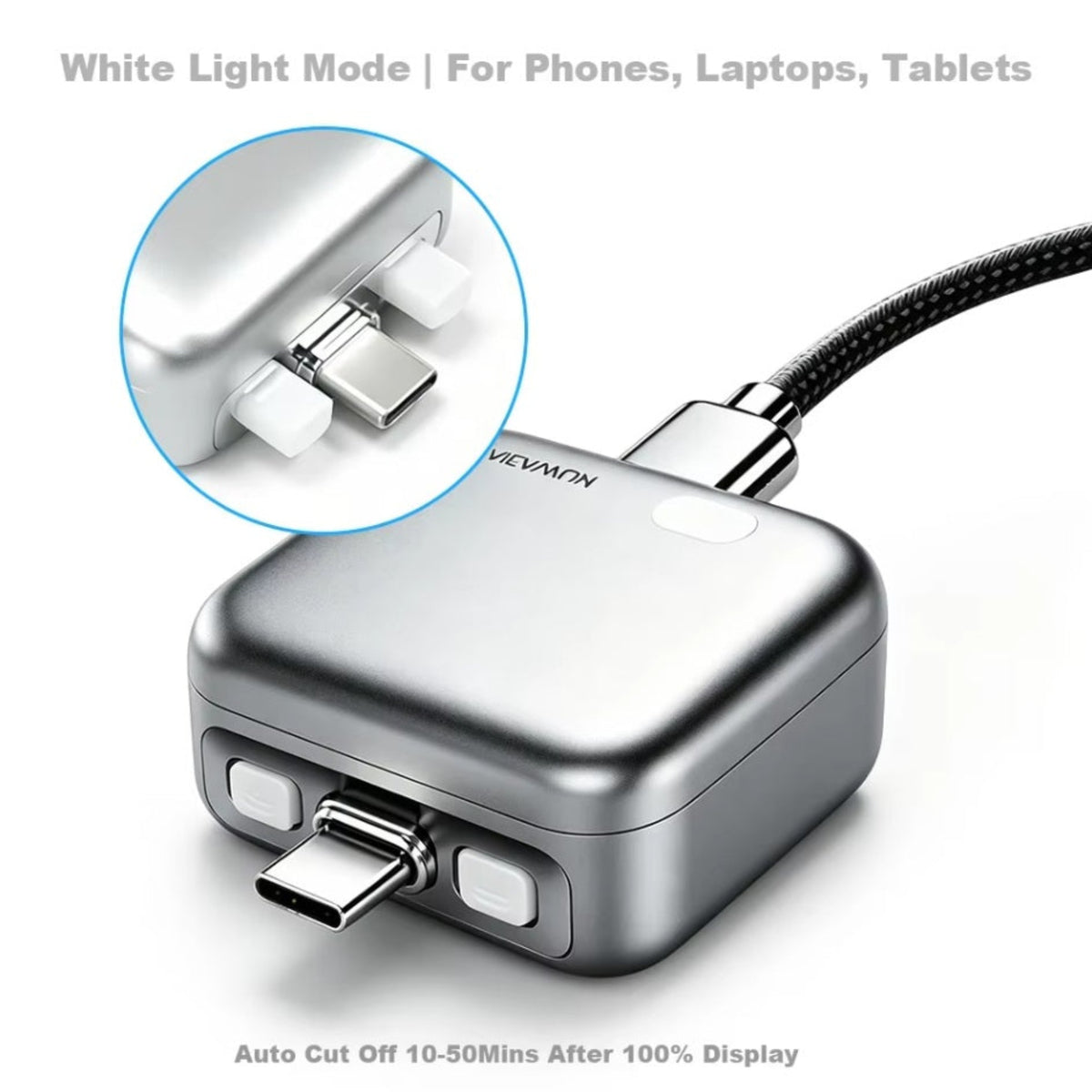 Adaptador Auto Disconnect USB-C KUWAJIA KH-51 para Alimentación con Desconexión Automática y Protección de Batería, Plateado