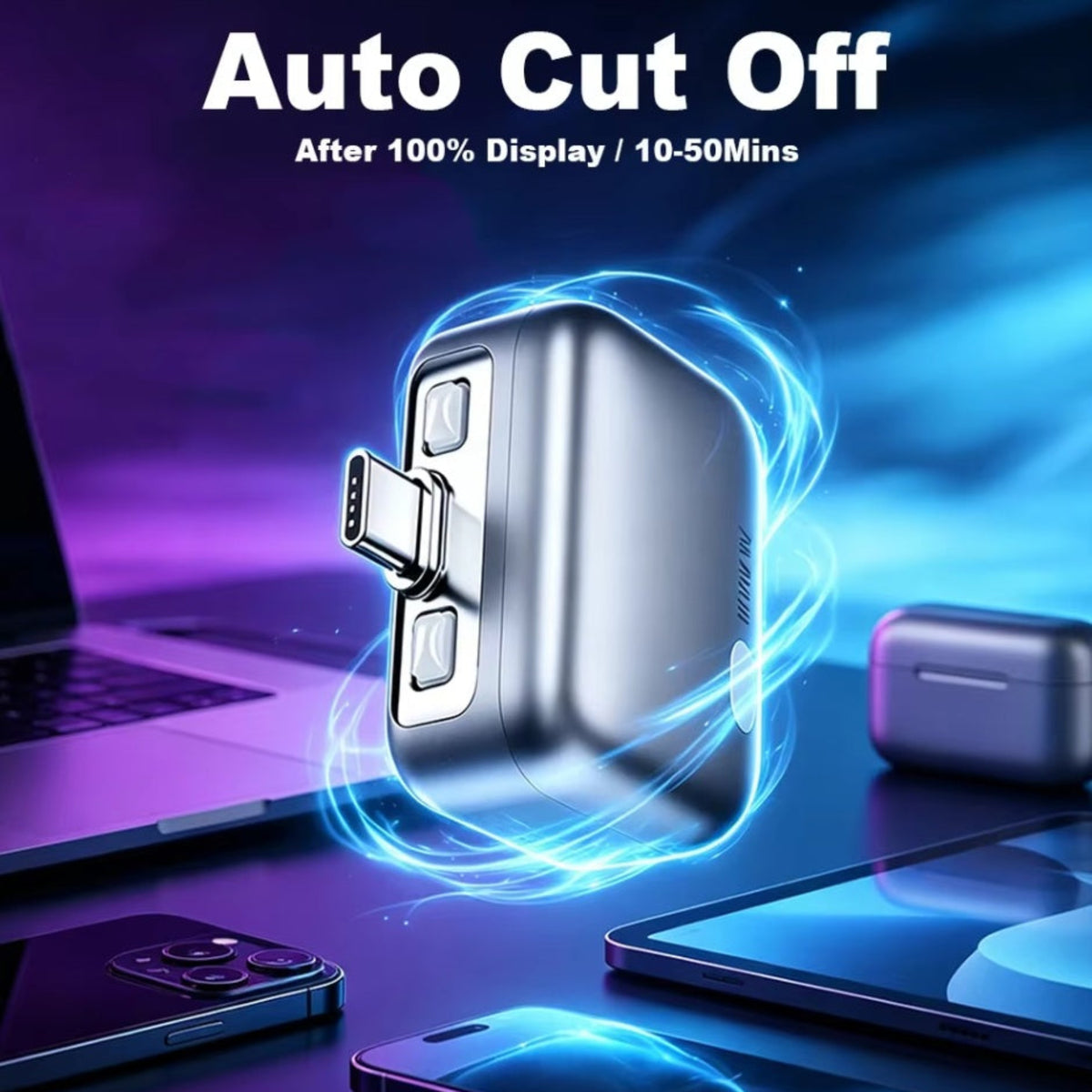 Adaptador Auto Disconnect USB-C KUWAJIA KH-51 para Alimentación con Desconexión Automática y Protección de Batería, Plateado