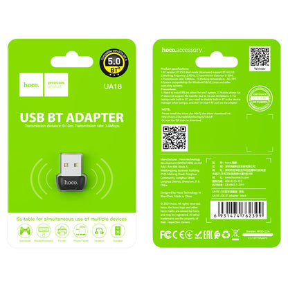 Adaptador USB Bluetooth HOCO UA18, Negro