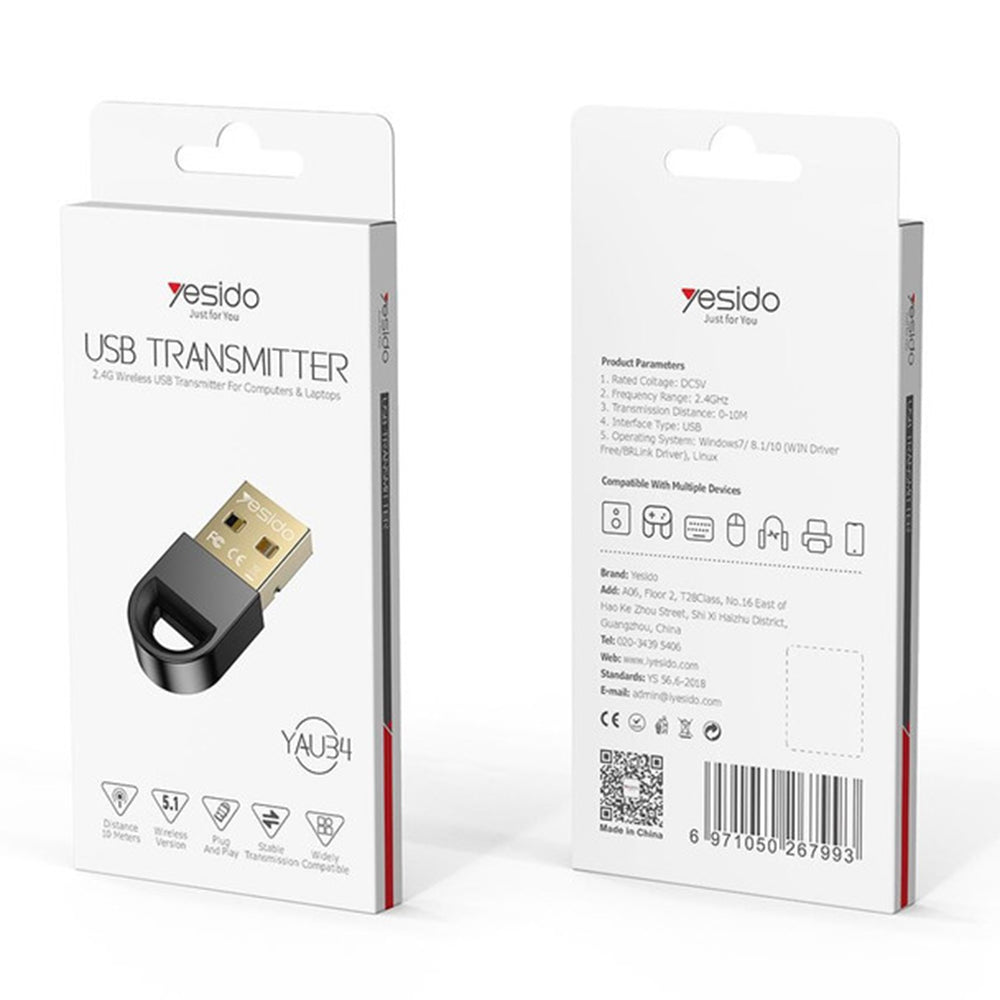 Adaptador Bluetooth USB Yesido YAU34, Negro