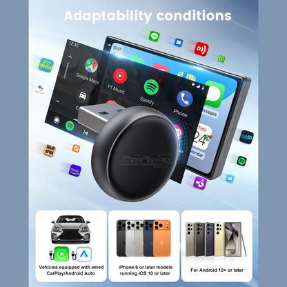 Adaptador Carplay / Android Auto Wireless Carlinkit Mini Ultra3 para Apple iPhone / Serie Android