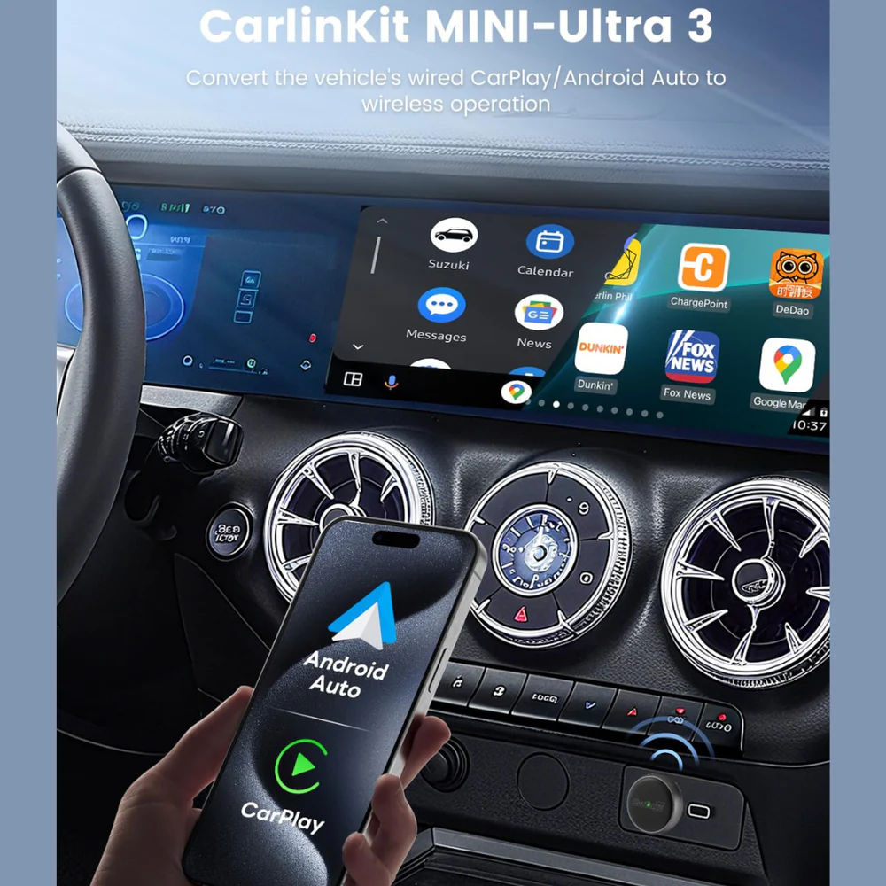 Adaptador Carplay / Android Auto Wireless Carlinkit Mini Ultra3 para Apple iPhone / Serie Android