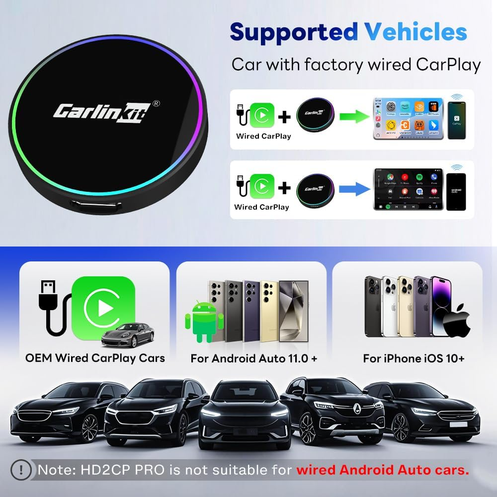 Adaptador Carplay / Android Auto Wireless Carlinkit HD2CP Pro para Apple iPhone / Android Series