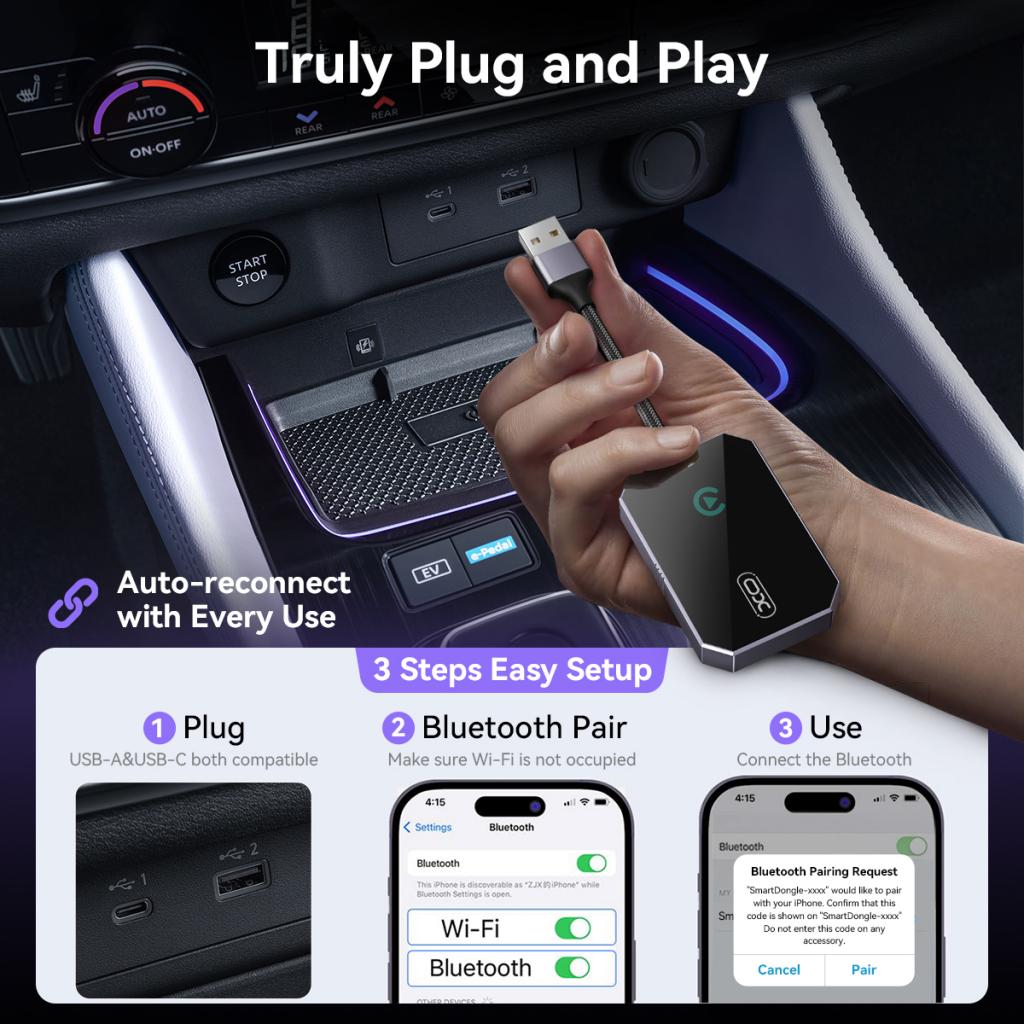 Adaptador Carplay Wireless XO Design CZ016 para Apple iPhone Series